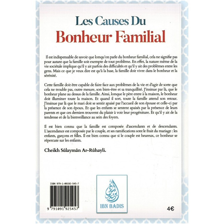 Les Causes du Bonheur Familial - Shaykh Ar-Rûhayli - Edition Ibn Badis