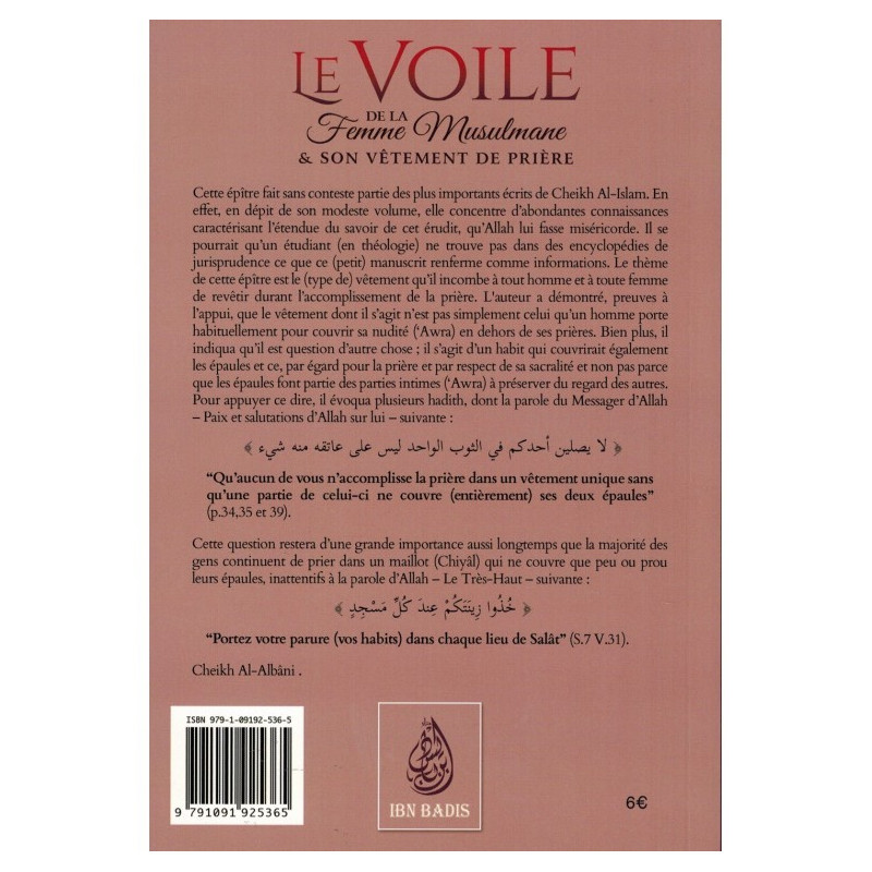 Le Voile de la Femme Musulmane et son vêtement de Prière - Ibn Taymiyya - Edition Ibn Badis