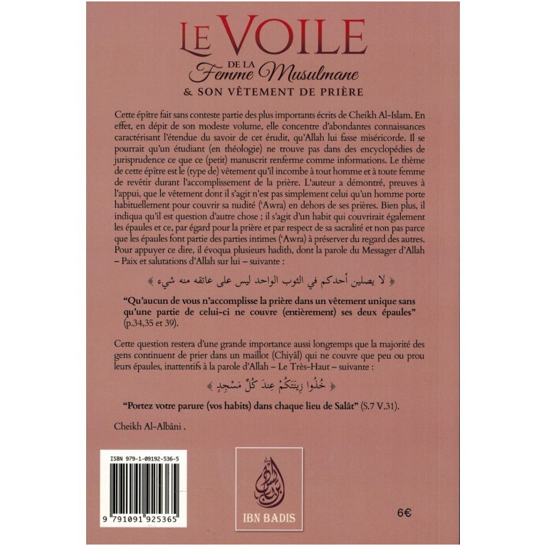 Le Voile de la Femme Musulmane et son vêtement de Prière - Ibn Taymiyya - Edition Ibn Badis