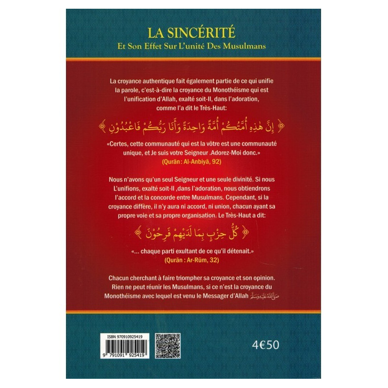 La Sincérité et son Effet sur l'Unité des Musulmans - Shaykh Al-Fawzân - Edition Ibn Badis