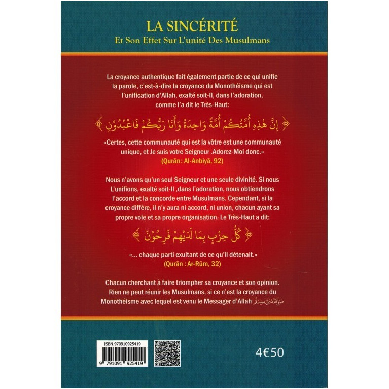 La Sincérité et son Effet sur l'Unité des Musulmans - Shaykh Al-Fawzân - Edition Ibn Badis