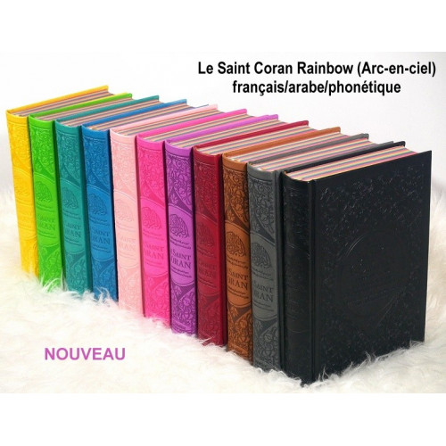Le Saint Coran Arc en Ciel - Arabe / Français / Phonétique - Edition De Luxe - Couverture En Daim Couleur Mauve
