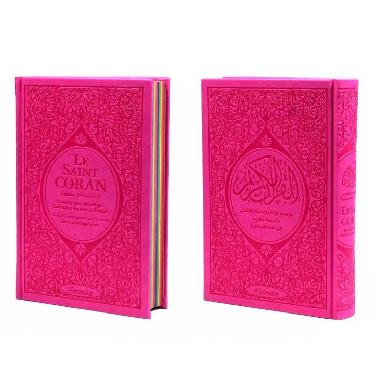 Le Saint Coran Arc en Ciel - Arabe / Français / Phonétique - Edition De Luxe - Couverture En Daim Couleur Rose