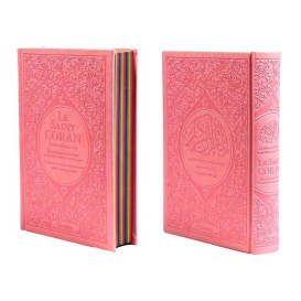 Le Saint Coran Arc en Ciel - Arabe / Français / Phonétique - Edition De Luxe - Couverture En Daim Couleur Rose Pâle