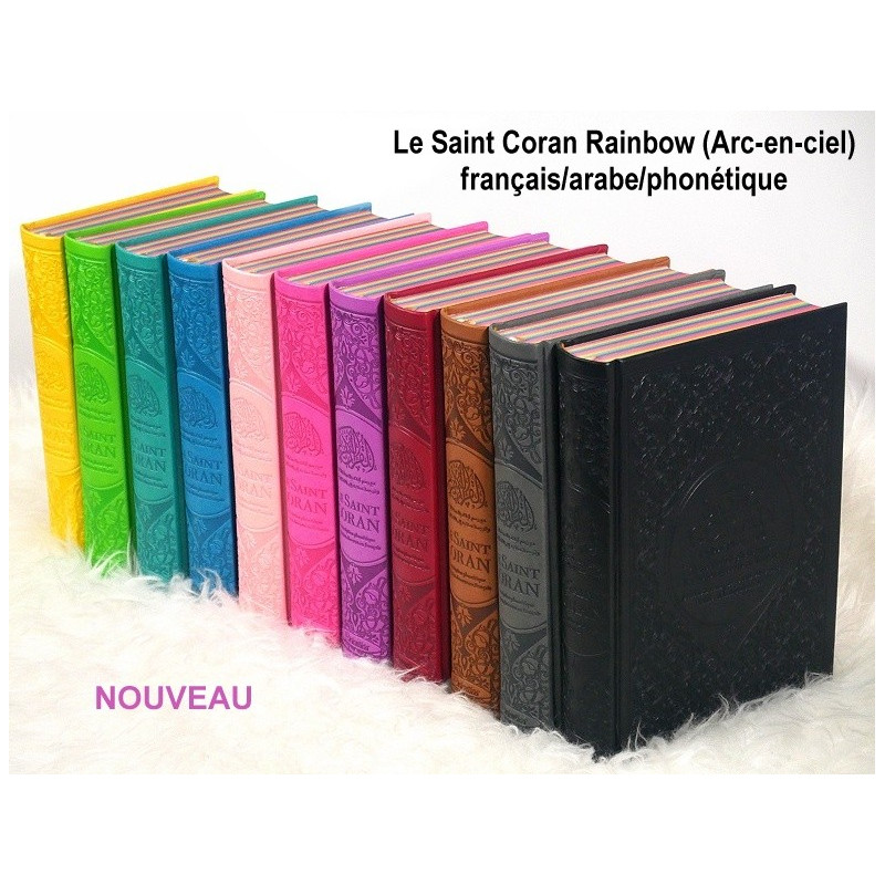 Le Saint Coran Arc en Ciel - Arabe / Français / Phonétique - Edition De Luxe - Couverture En Daim Couleur Vert Bleu