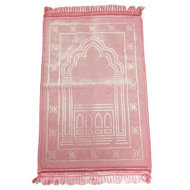 Grand Tapis de Prière - Rose Pâle - Motif Mirhab - Molletonné, Épais et Trés Doux - Confortable et Anti-Dérapant