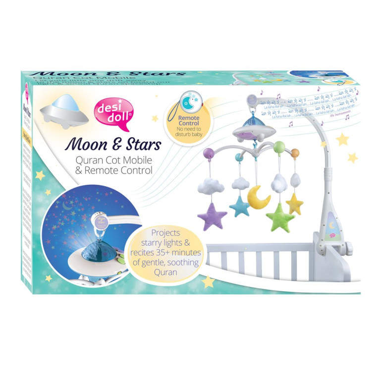 Moon & Stars - Mobile Bébé + Télécommande, Projection Lumière - 35 minutes Récitation Apaisante du Coran