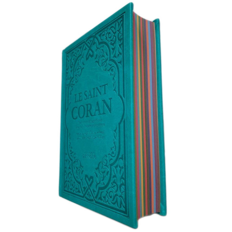 Le Saint Coran Bleu Roi - Couverture Daim - Pages Arc-En-Ciel - Français-Arabe-Phonétique - Maison Ennour