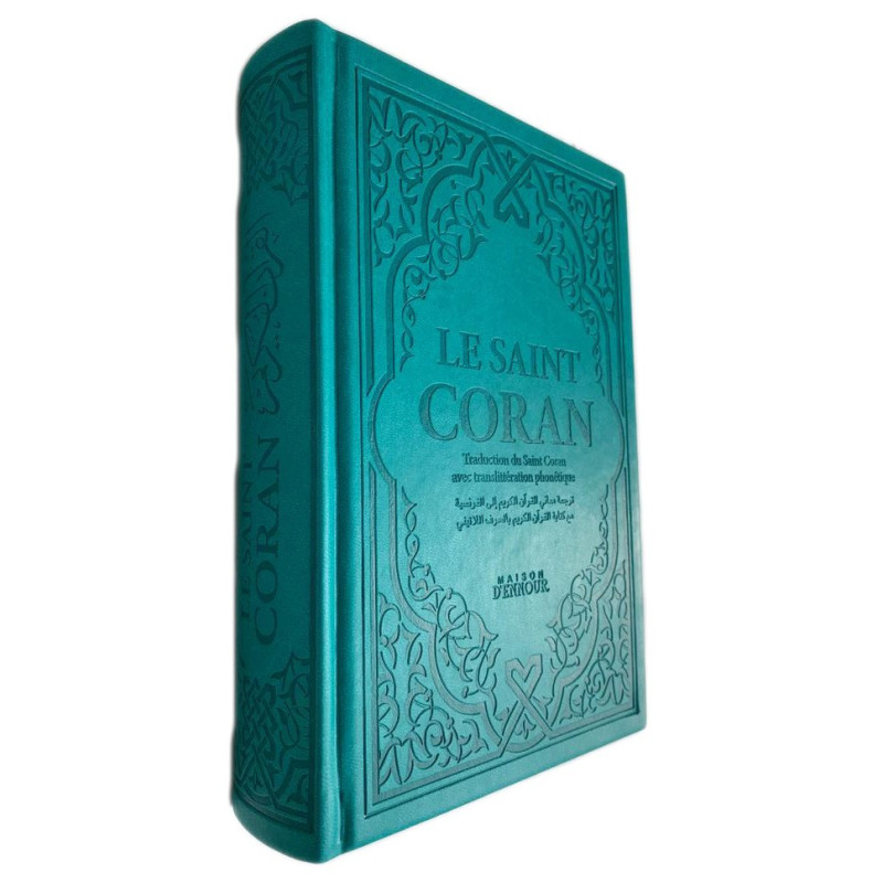 Le Saint Coran Bleu Roi - Couverture Daim - Pages Arc-En-Ciel - Français-Arabe-Phonétique - Maison Ennour