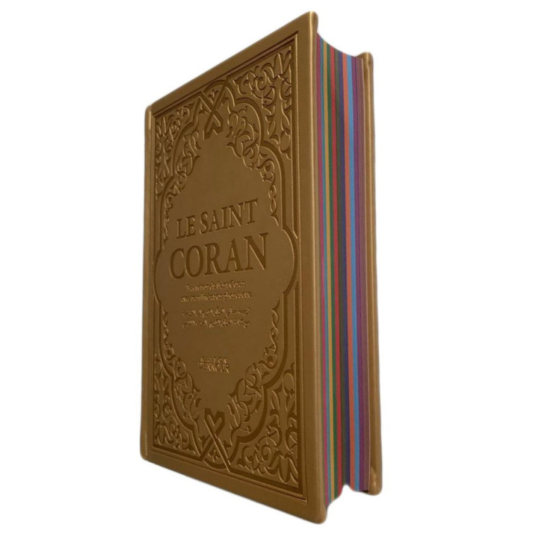 Le Saint Coran Bleu Roi - Couverture Daim - Pages Arc-En-Ciel - Français-Arabe-Phonétique - Maison Ennour