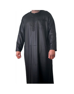 Qamis Bleu Nuit - Manche Longue - Sans Col - Tissu Glacé - Qamis Sultan