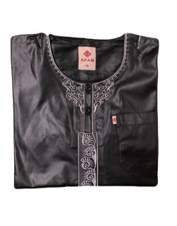 Qamis Adolescents - Noir - Manche Courte - Sans Col - Tissu Glacé - Afaq
