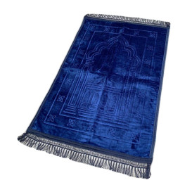 Grand Tapis de Prière - Bleu - Motif Mirhab - Molletonné, Épais et Trés Doux - Confortable et Anti-Dérapant