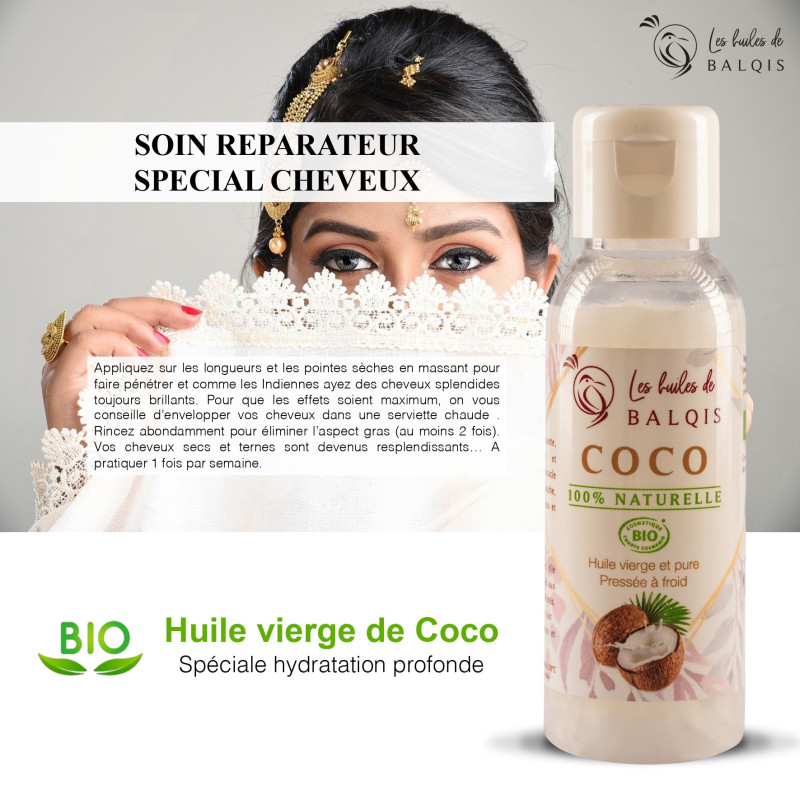 Huile de Coco BIO - 50 ml - Les Huiles Balqis