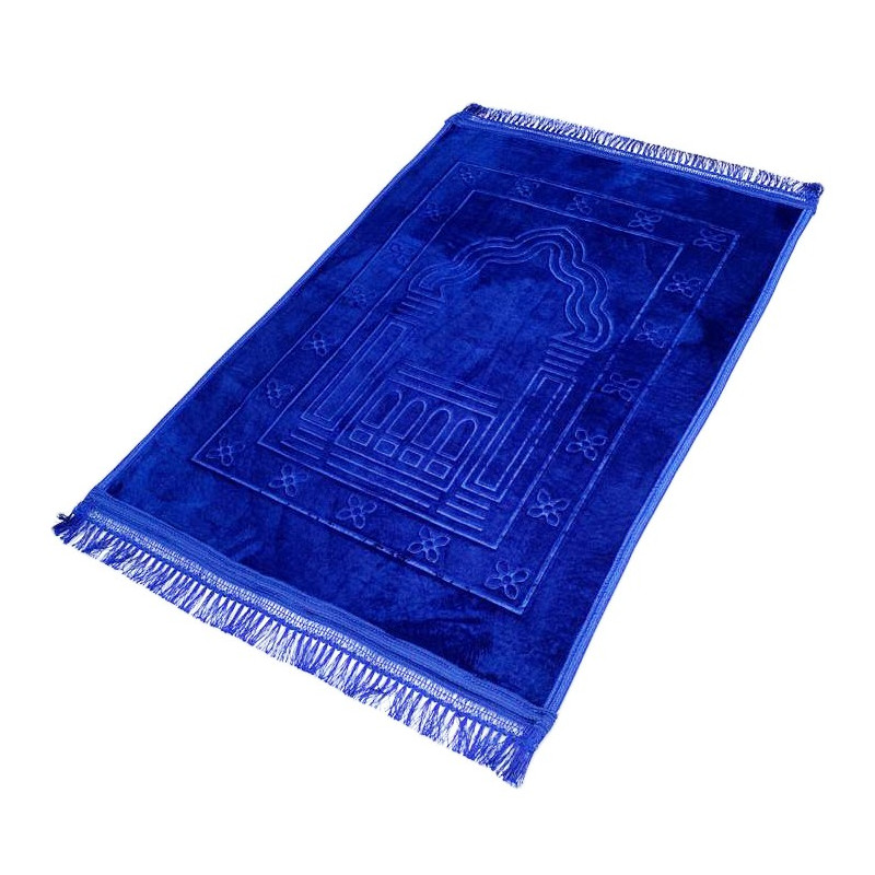 Grand Tapis de Prière - Bleu Roi  - Motif Mirhab - Molletonné, Épais et Très Doux - Confortable et Anti-Dérapant