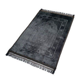 Grand Tapis de Prière - Gris Anthracite - Motif Mirhab - Molletonné, Épais et Très Doux - Confortable et Anti-Dérapant