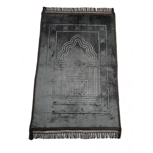 Grand Tapis de Prière - Gris Anthracite - Motif Mirhab - Molletonné, Épais et Très Doux - Confortable et Anti-Dérapant