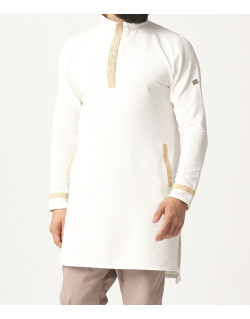 Qamis Court - Blanc Cassé et Broderie Doré - Qaba'il : Eminence