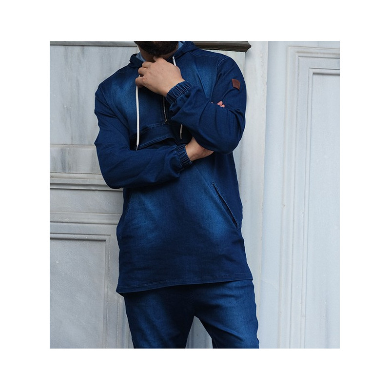 Sweat Capuche en Jean Stretch - Bleu Brut - Qaba'il : Haut Kameron