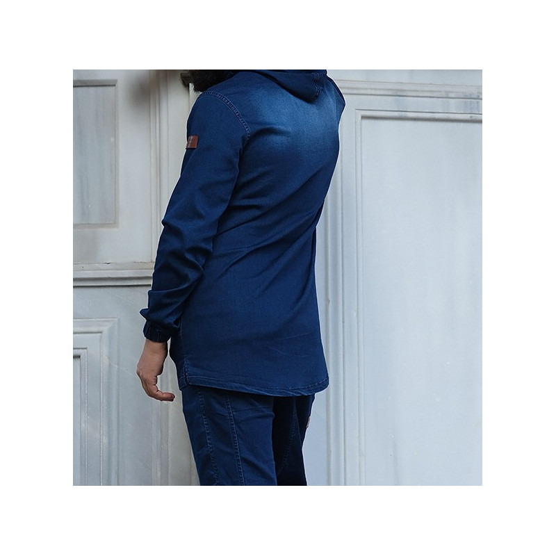 Sweat Capuche en Jean Stretch - Bleu Brut - Qaba'il : Haut Kameron