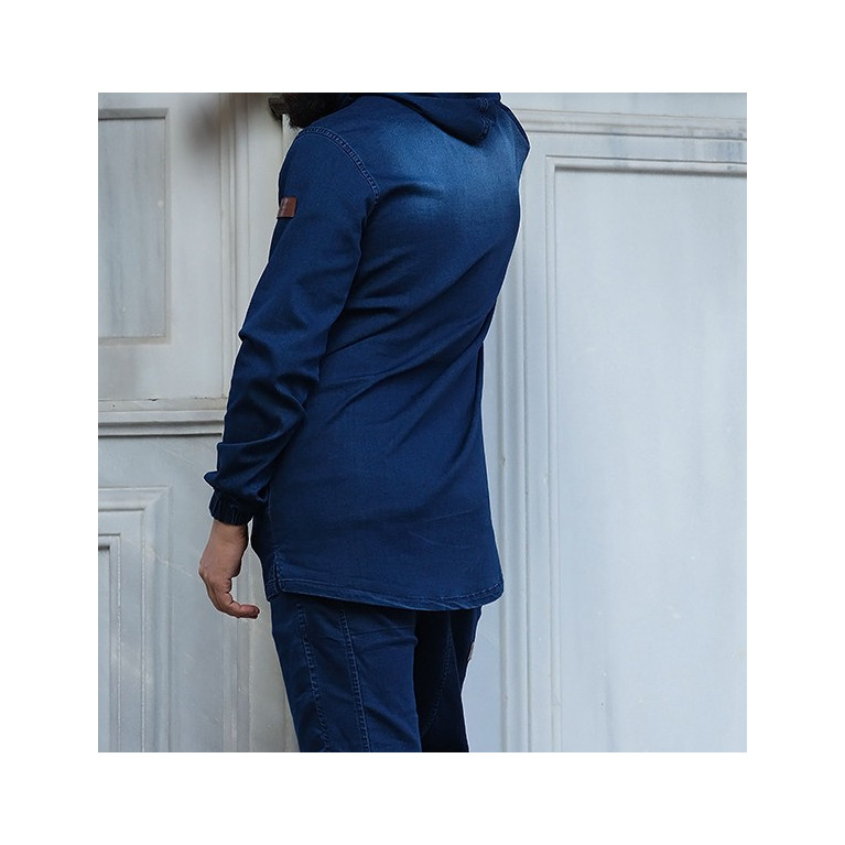 Sweat Capuche en Jean Stretch - Bleu Brut - Qaba'il : Haut Kameron Sweat Capuche en Jean Stretch - Bleu Brut - Qaba'il : Haut Kameron