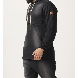 Sweat Capuche en Jean Stretch - Noir - Qaba'il : Haut Kameron