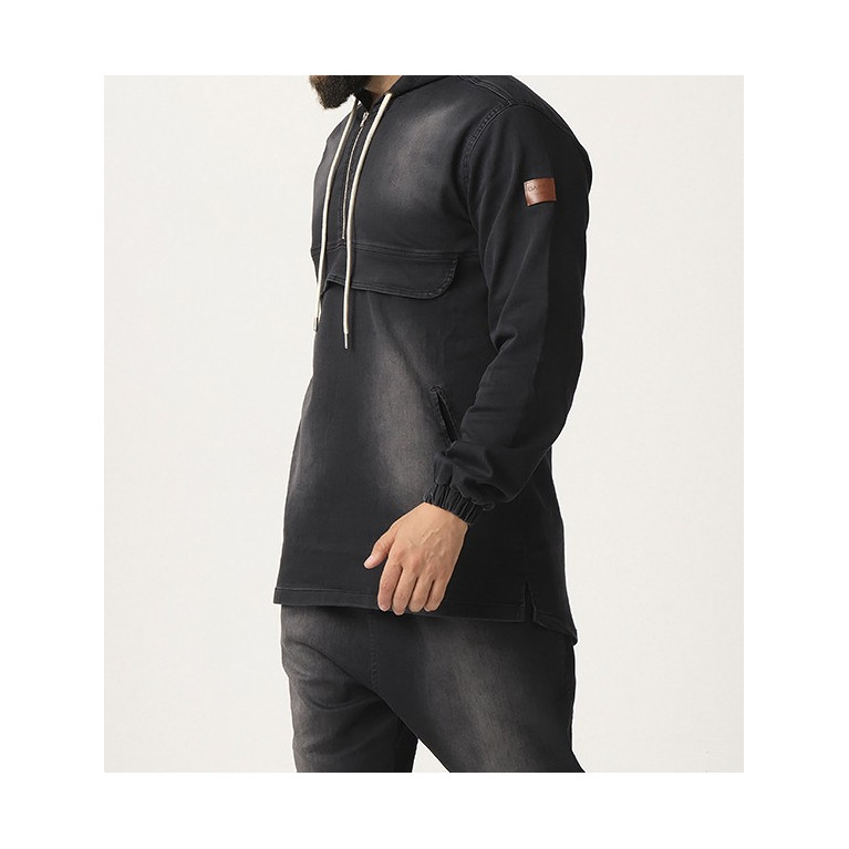Sweat Capuche en Jean Stretch - Noir - Qaba'il : Haut Kameron
