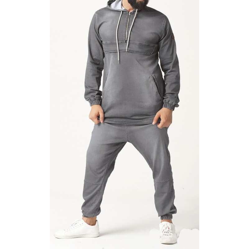 Ensemble Sarouel et Sweat Capuche Strecht - Gris Clair, Survêtement Qaba'il : Strecht Kameron