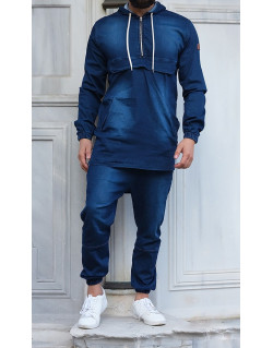 Ensemble Sarouel et Sweat Capuche Strecht - Bleu Brut, Survêtement Qaba'il : Strecht Kameron