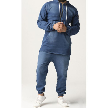 Ensemble Sarouel et Sweat Capuche Strecht Bleu Clair