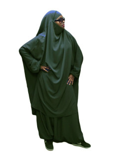 Jilbab 2P Sirwal - Vert Bouteille Koshibo Léger n°34 - El Bassira