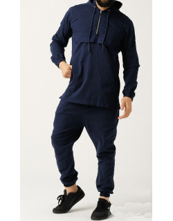 Ensemble Sarouel et Sweat Capuche Coton Strecht - Bleu, Survêtement Qaba'il : Coton Strecht Kameron