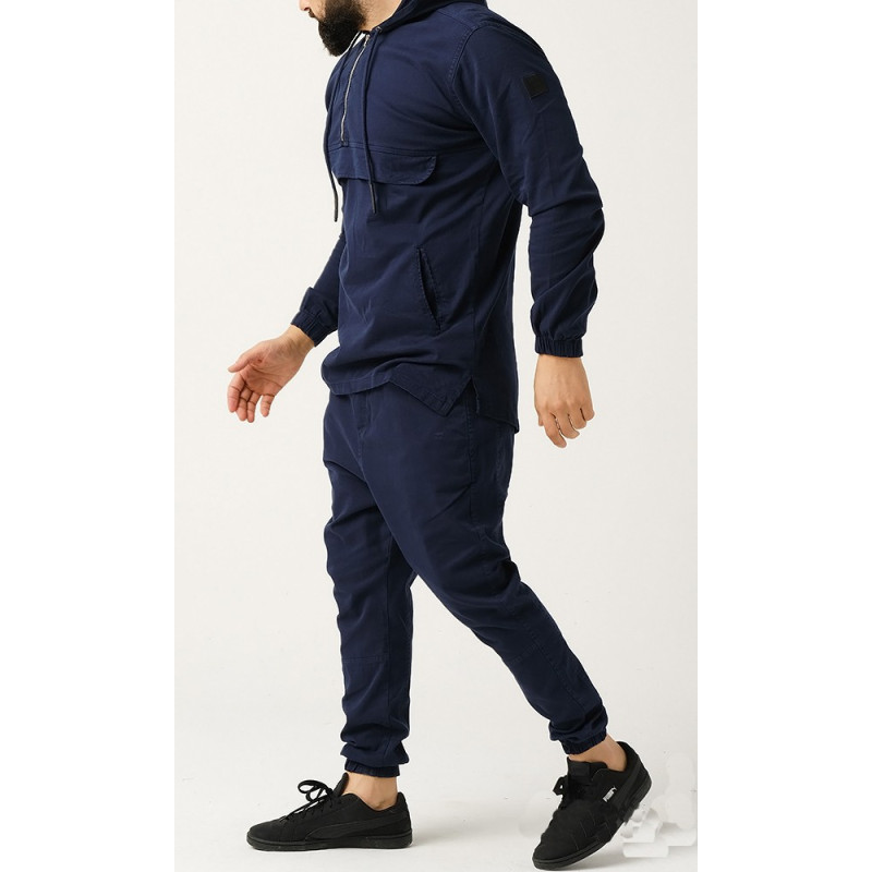 Ensemble Sarouel et Sweat Capuche Coton Strecht - Bleu, Survêtement Qaba'il : Coton Strecht Kameron