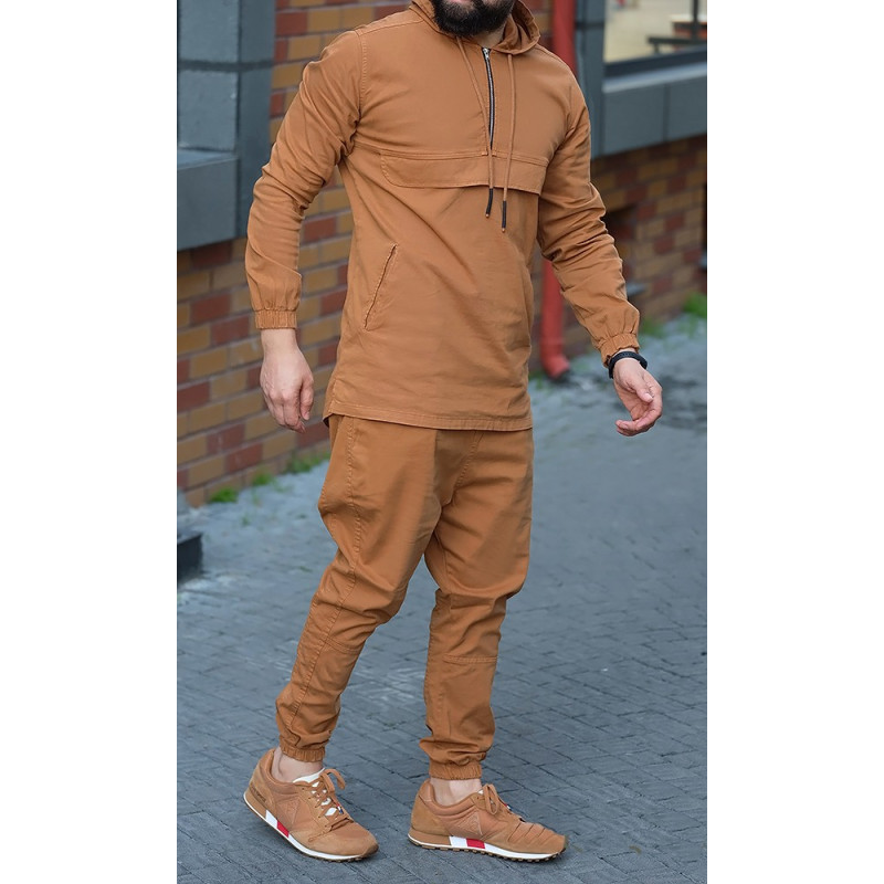 Ensemble Sarouel et Sweat Capuche Coton Strecht - Camel, Survêtement Qaba'il : Coton Strecht Kameron