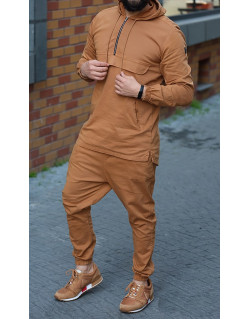 Ensemble Sarouel et Sweat Capuche Coton Strecht - Camel, Survêtement Qaba'il : Coton Strecht Kameron