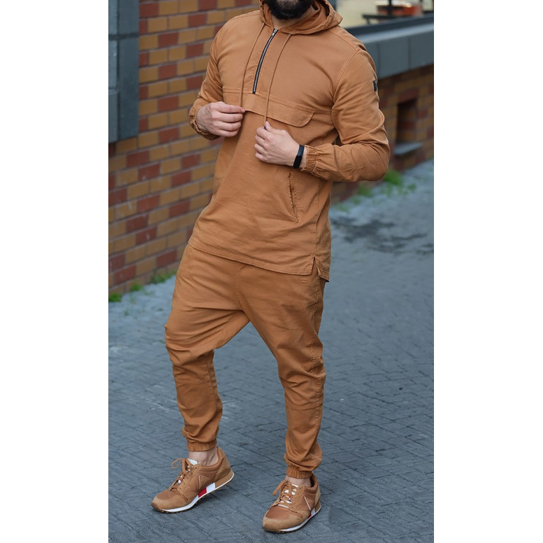 Ensemble Sarouel et Sweat Capuche Coton Strecht - Camel, Survêtement Qaba'il : Coton Strecht Kameron