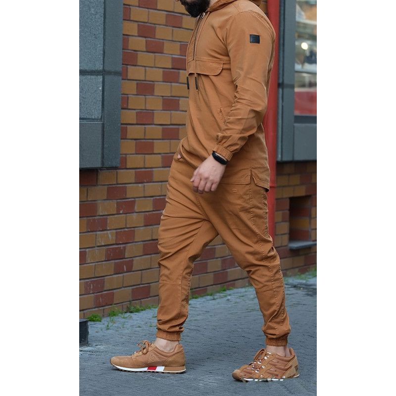 Ensemble Sarouel et Sweat Capuche Coton Strecht - Camel, Survêtement Qaba'il : Coton Strecht Kameron