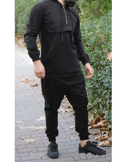 Ensemble Sarouel et Sweat Capuche Coton Strecht - Noir, Survêtement Qaba'il : Coton Strecht Kameron