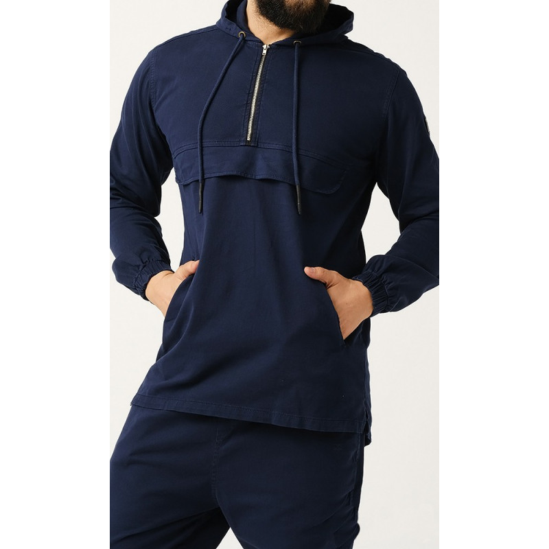 Sweat Capuche en Coton Stretch - Bleu - Qaba'il : Haut Kameron