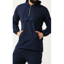 Sweat Capuche en Coton Stretch - Bleu - Qaba'il : Haut Kameron