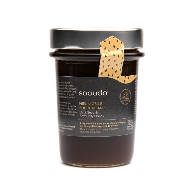 Miel de Montagne à la Nigelle (Obtenue par Cryobroyage) et Gelée Royale - Saouda 250 gr
