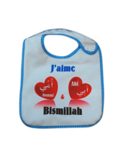 Bavoir J'aime Abî et Oummî - Bismillah Bleu pour Garçons