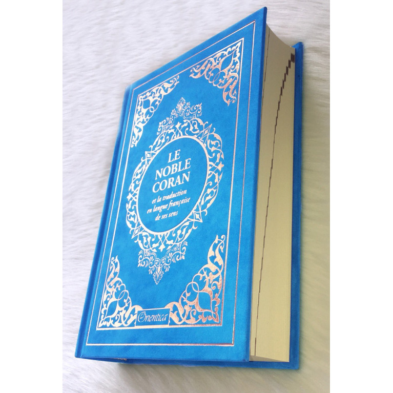 Le Noble Coran Bleu Caraîbes Doré - Edition de Luxe Couverture Daim - Index des Sourates - Français-Arabe - Orientica