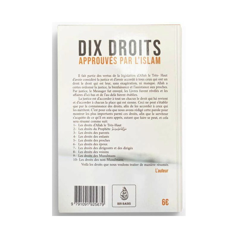Dix Droits Approuvés Par L'Islam - Muhammed Ibn Salih Al-Uthaymin, Bilingue (Français- Arabe) - Ibn Badis