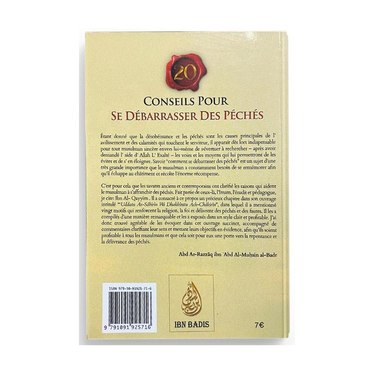 Conseils Pour Se Débarrasser Des Péchés - Ibn Qayyam Al Jawziyya - Commentaire Abd Ar-Razzâq Al-Badr - Ibn Badis