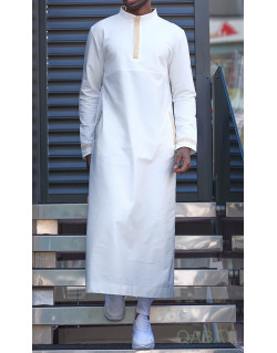 Qamis Long - Blanc Cassé et Broderie Doré - Qaba'il : Eminence