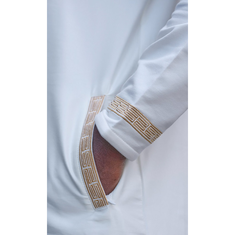 Qamis Long - Blanc Cassé et Broderie Doré - Qaba'il : Eminence