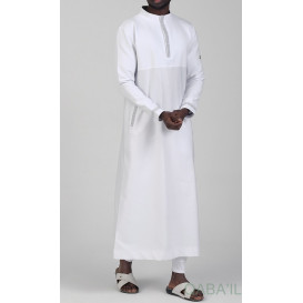 Qamis Long - Blanc et Broderie Argenté - Qaba'il : Eminence