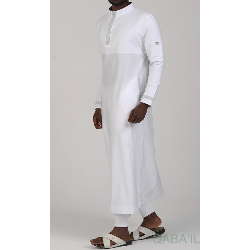 Qamis Long - Blanc et Broderie Argenté - Qaba'il : Eminence