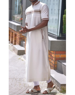 Qamis Long - Ecru et Taupe - Qaba'il - Manche Courte - Navy III